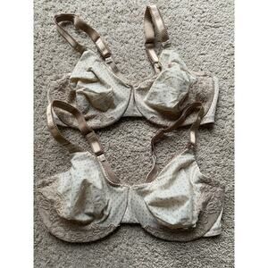 (2) Olga 35063 Nude Lace Beige 40D NWOT Bra Underwire